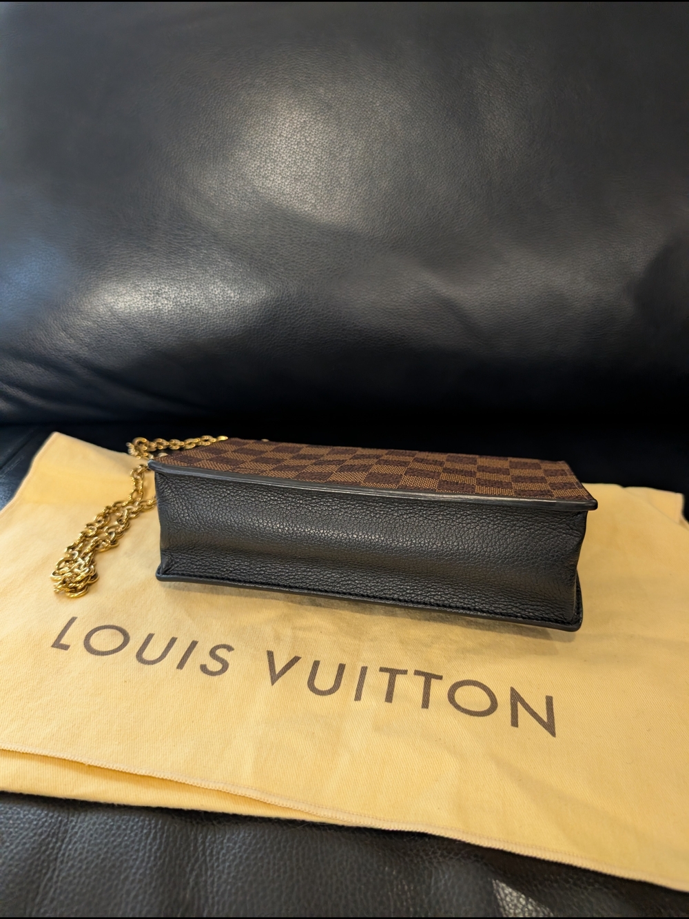 Louis Vuitton Brown Damier Ebène and Black Envelope Crossbody with Gold Hardware - Picture 14 of 16